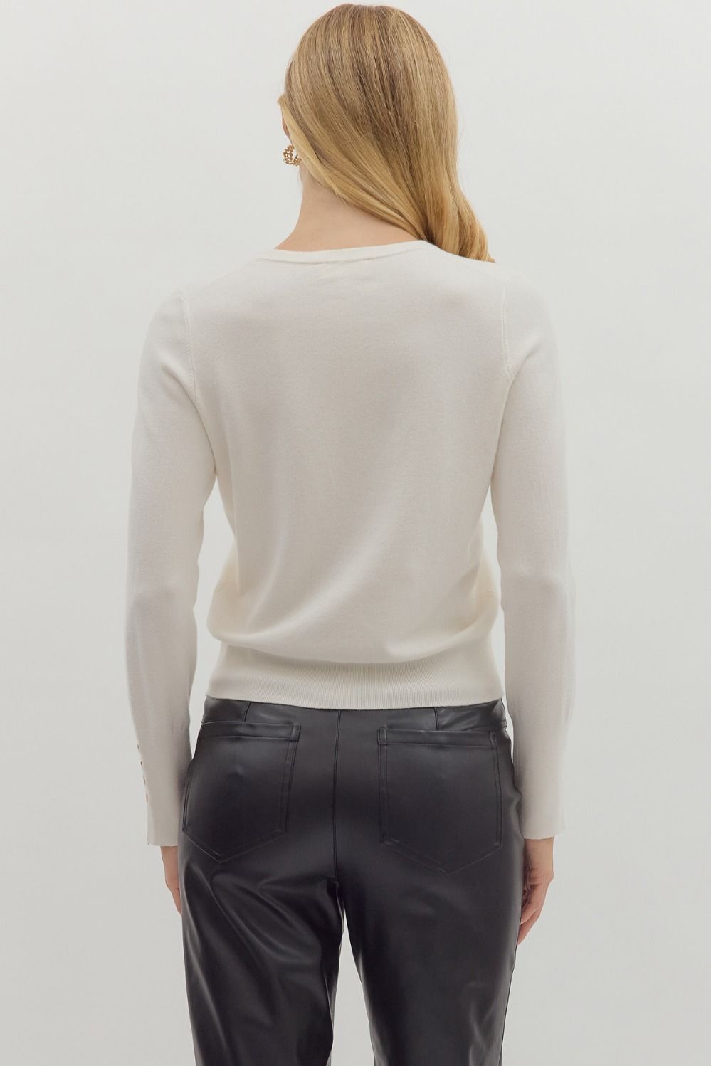 Sarah Solid Button Detail Cuff Long Sleeve Top Cream