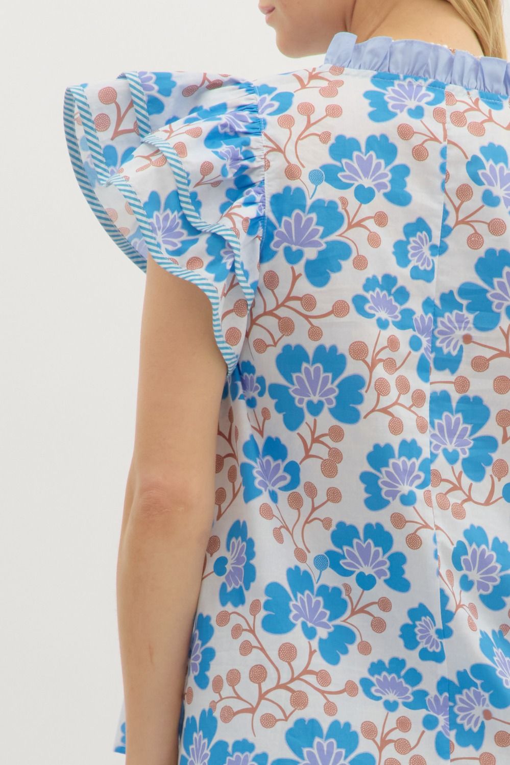 Dacia Floral Flutter Sleeve Top Blue