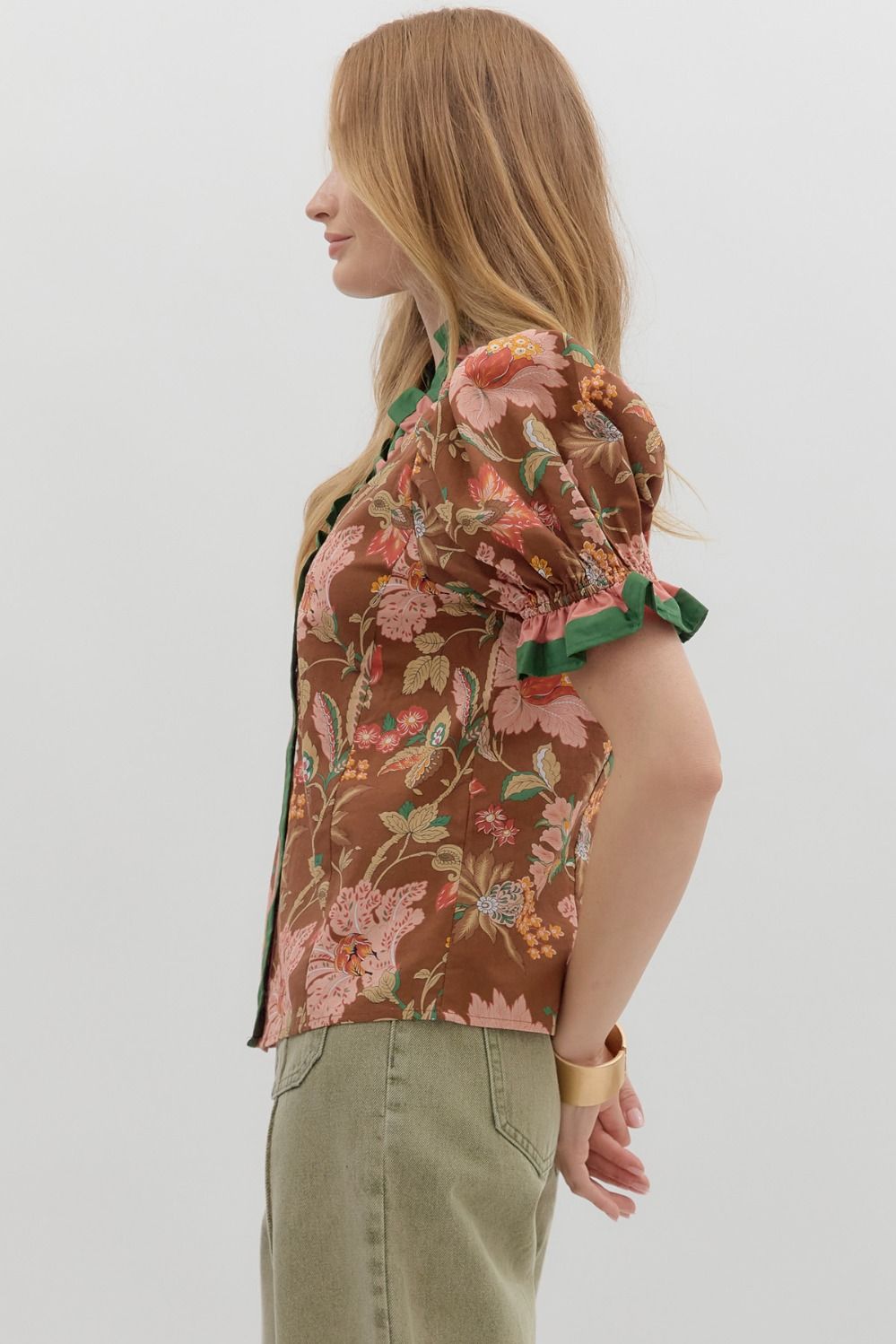 Penelope Floral Puff Sleeve Top Brown