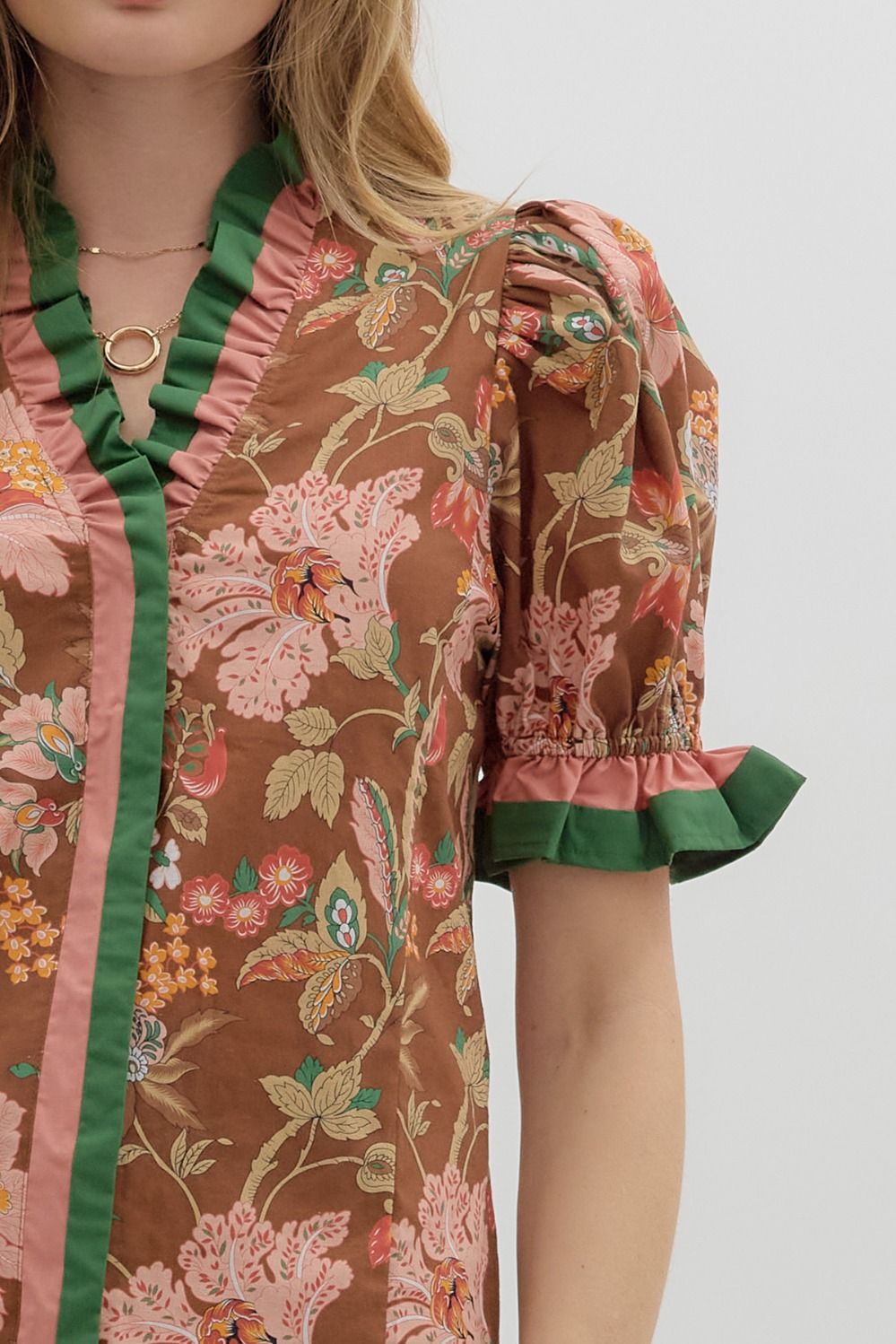 Penelope Floral Puff Sleeve Top Brown