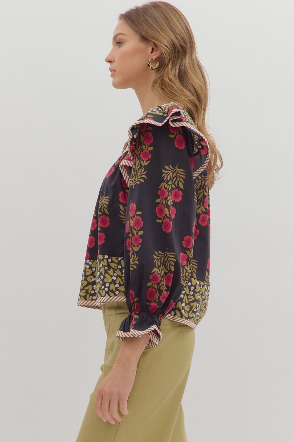 Melody Multi Print Puff Sleeve Blouse Black