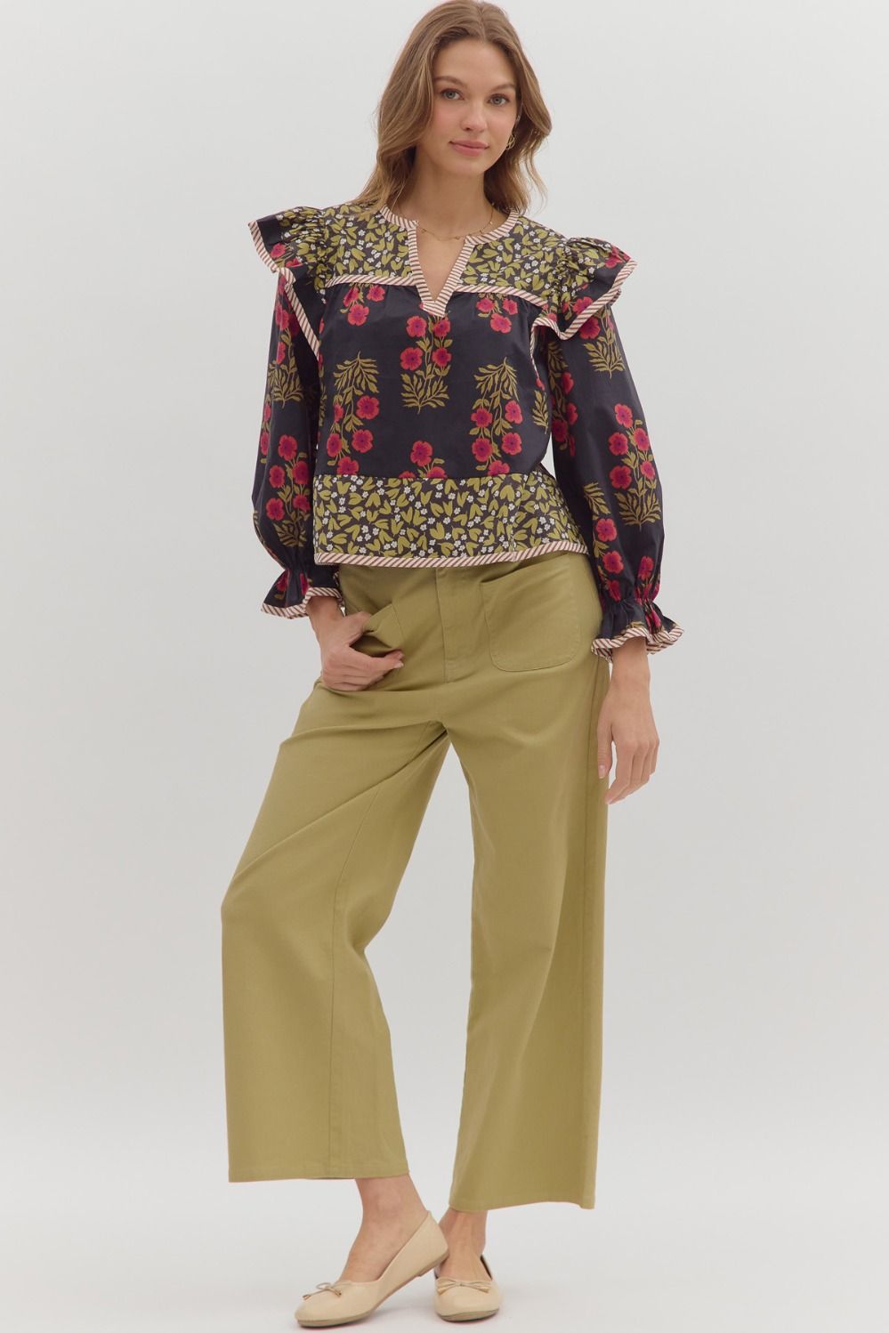 Melody Multi Print Puff Sleeve Blouse Black