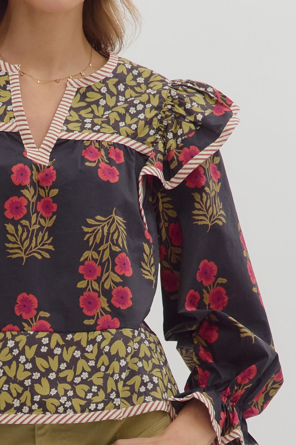 Melody Multi Print Puff Sleeve Blouse Black