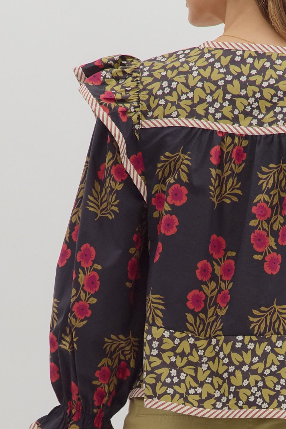 Melody Multi Print Puff Sleeve Blouse Black
