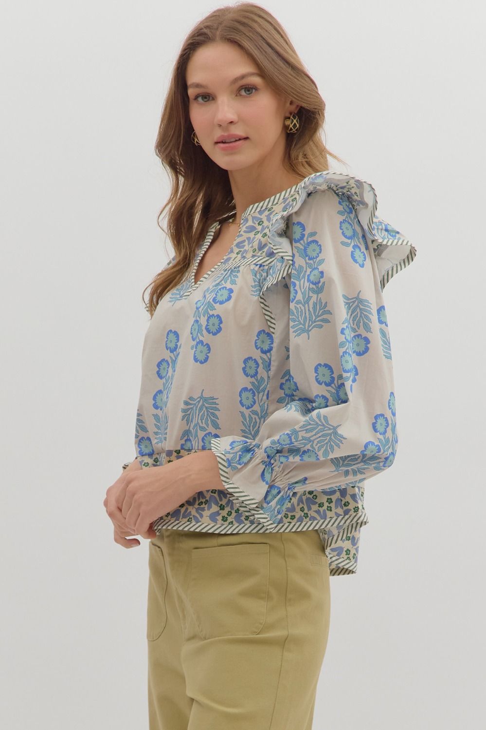 Melody Multi Print Puff Sleeve Blouse Blue