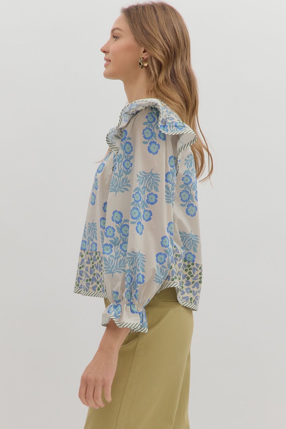 Melody Multi Print Puff Sleeve Blouse Blue
