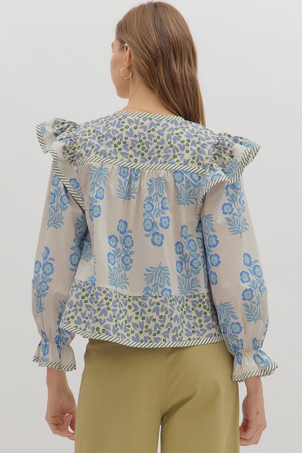 Melody Multi Print Puff Sleeve Blouse Blue