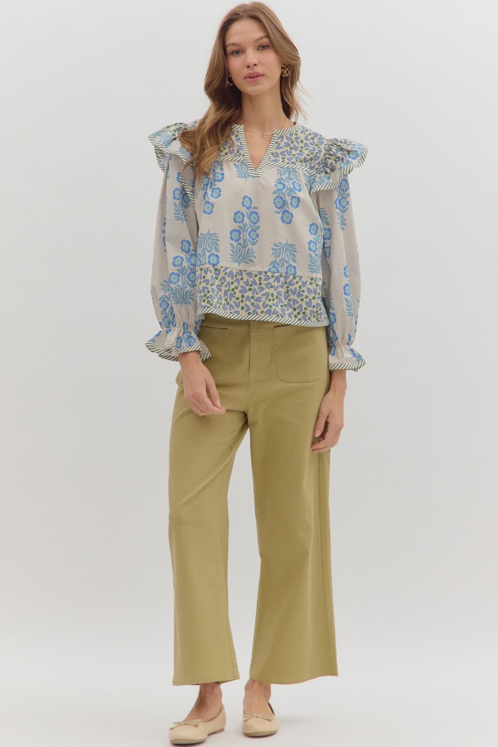 Melody Multi Print Puff Sleeve Blouse Blue