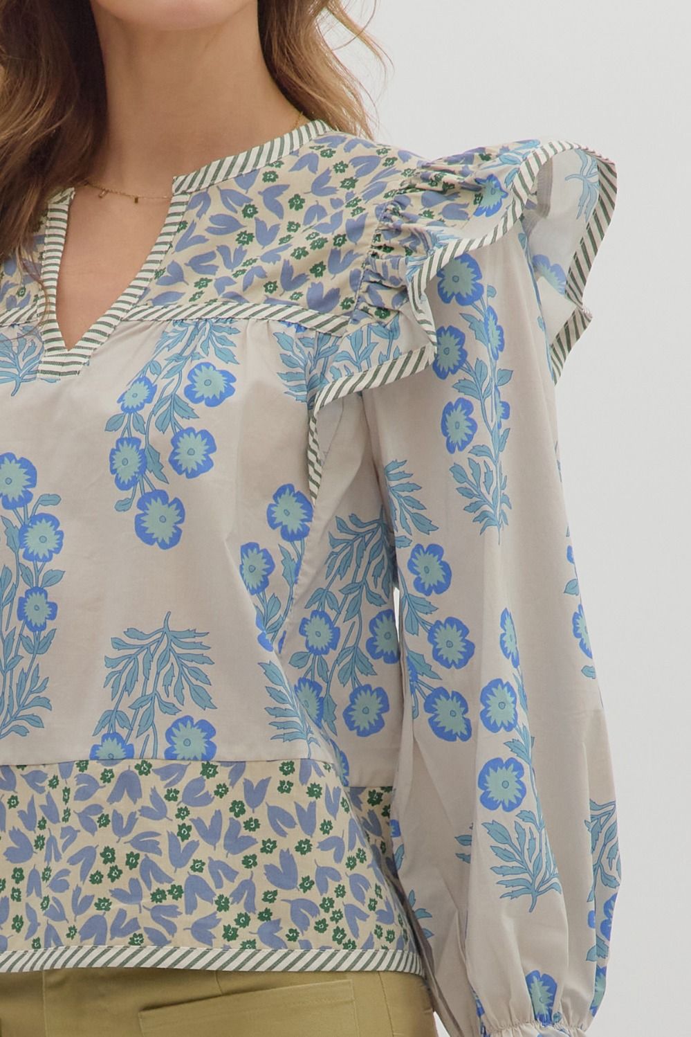 Melody Multi Print Puff Sleeve Blouse Blue