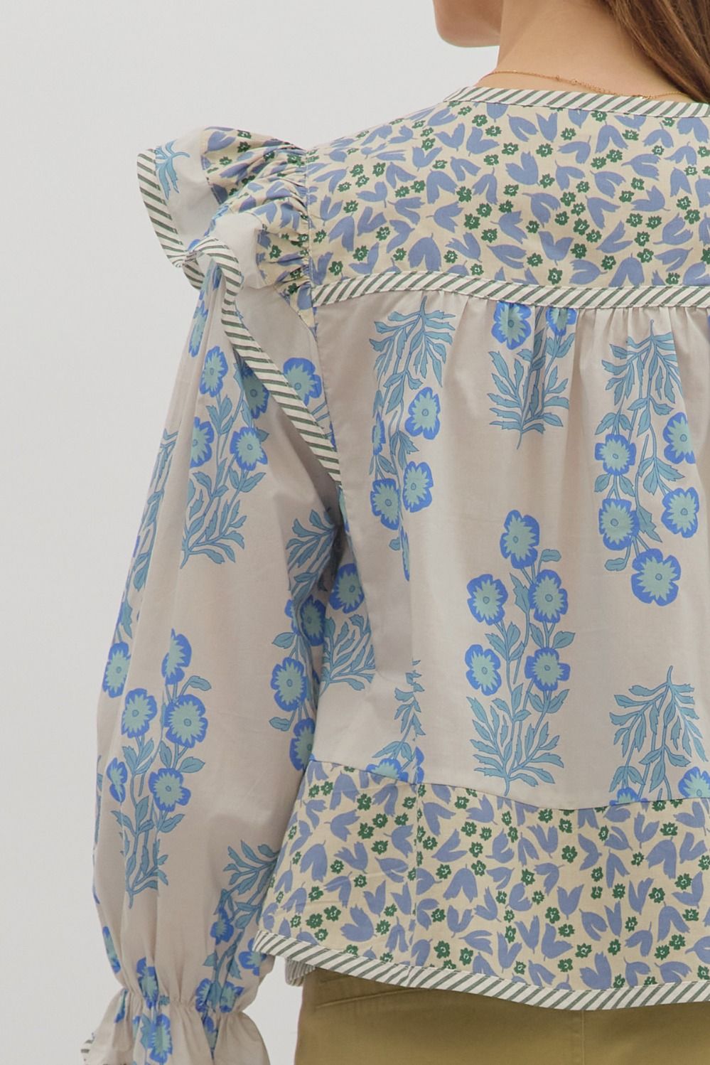 Melody Multi Print Puff Sleeve Blouse Blue