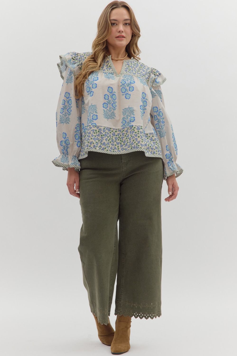 Melody Multi Print Puff Sleeve Blouse Blue