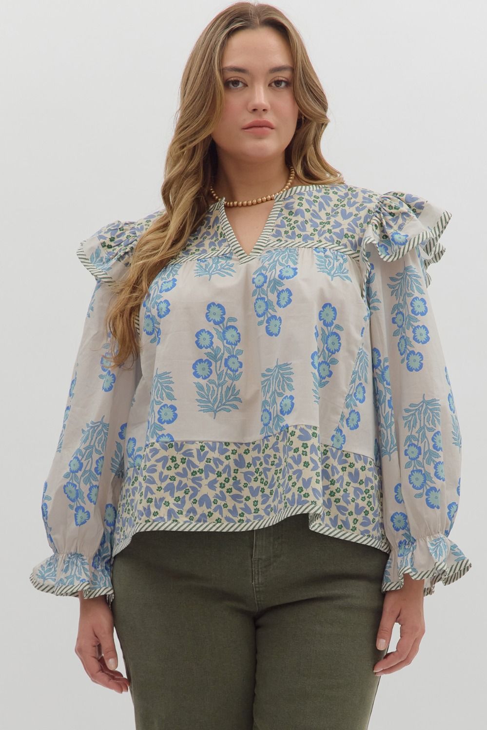 Melody Multi Print Puff Sleeve Blouse Blue