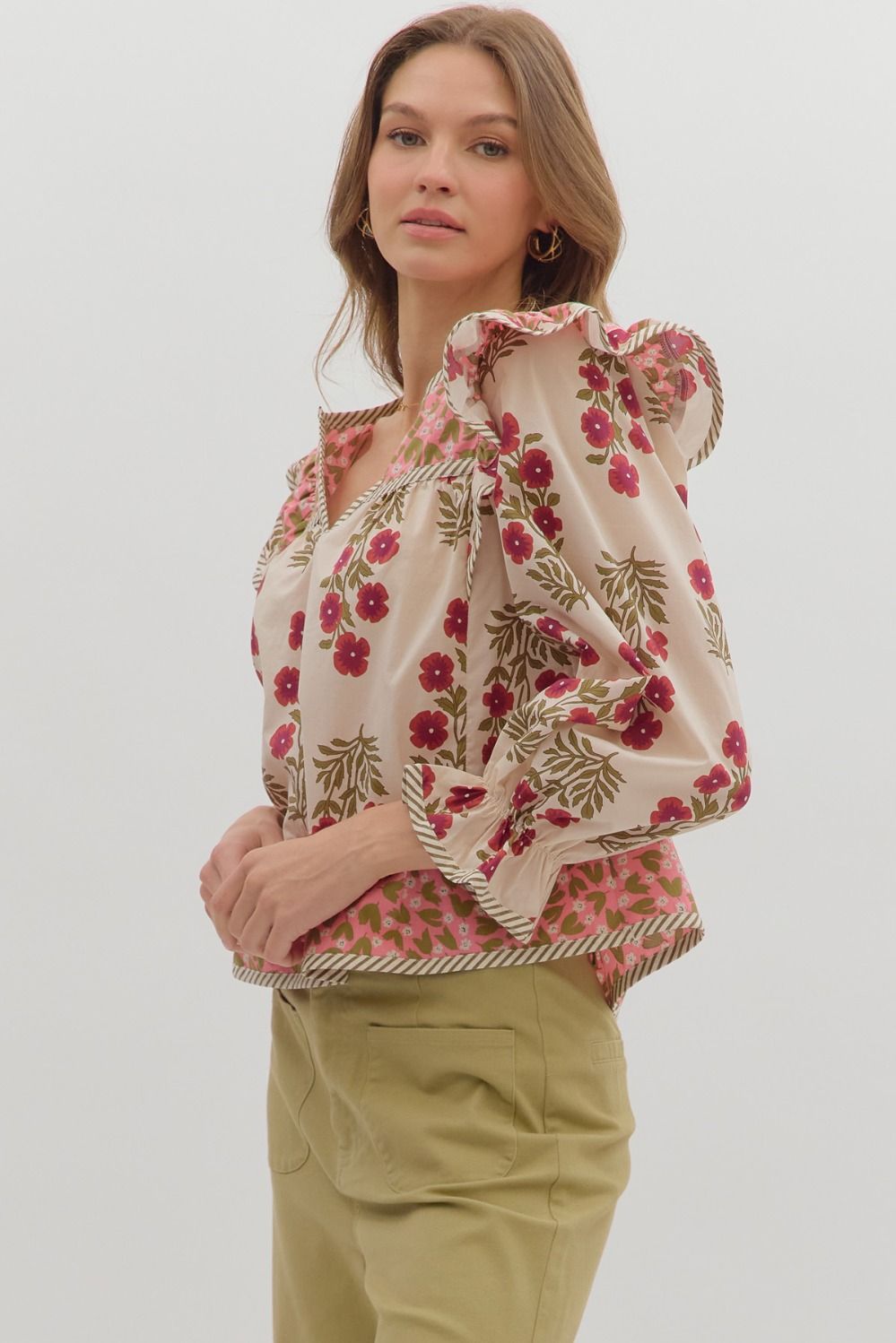 Melody Multi Print Puff Sleeve Blouse Pink