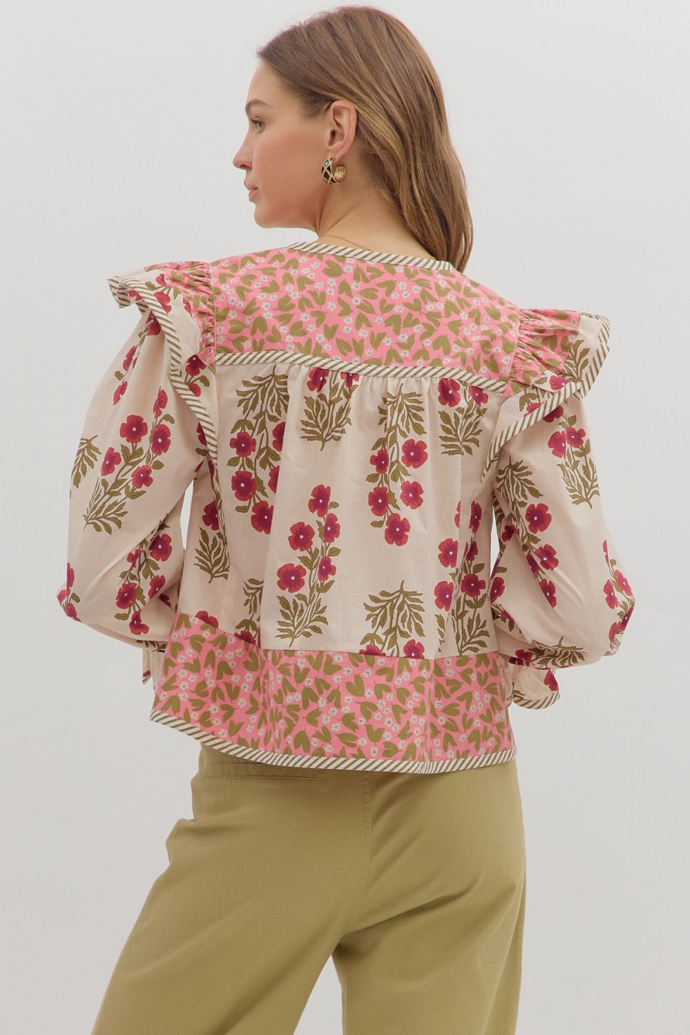 Melody Multi Print Puff Sleeve Blouse Pink