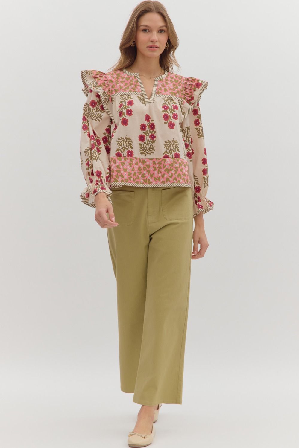 Melody Multi Print Puff Sleeve Blouse Pink