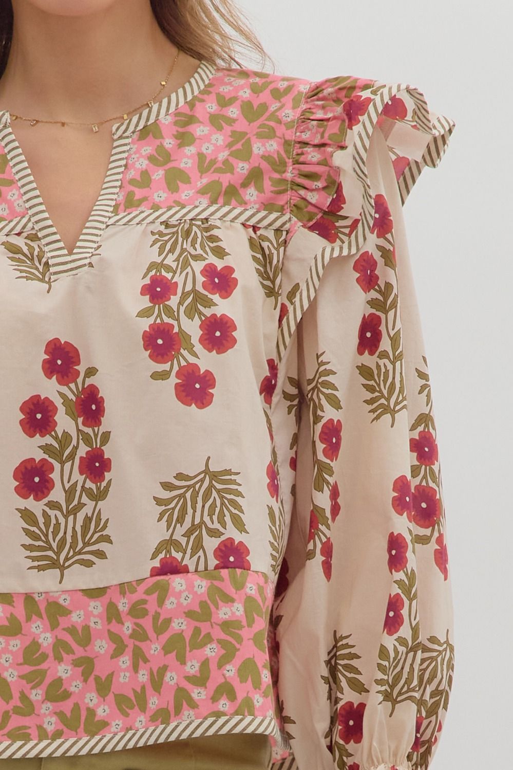 Melody Multi Print Puff Sleeve Blouse Pink