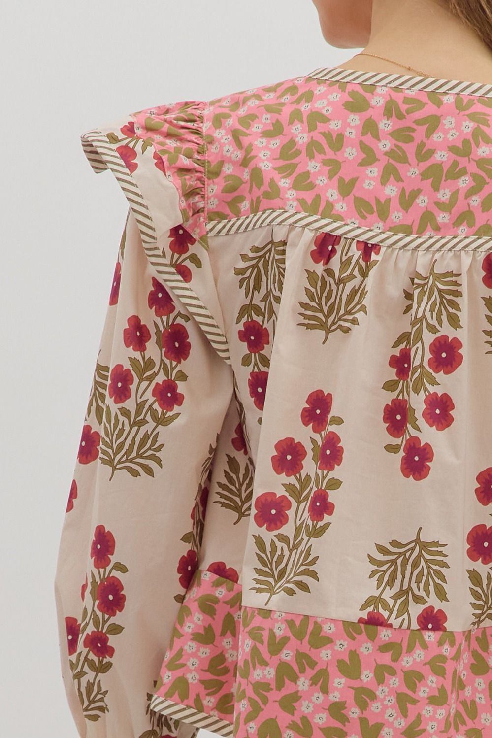 Melody Multi Print Puff Sleeve Blouse Pink