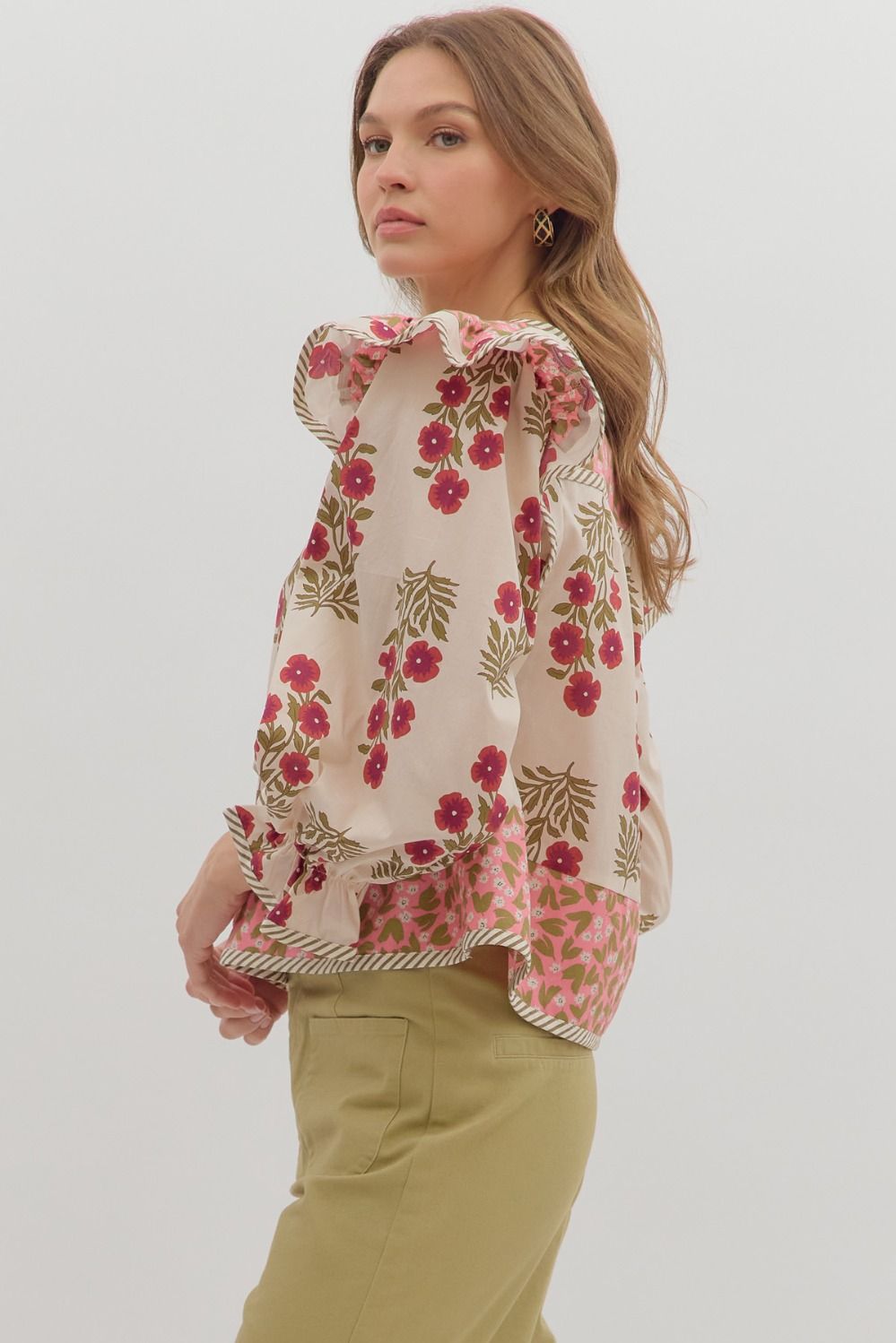 Melody Multi Print Puff Sleeve Blouse Pink