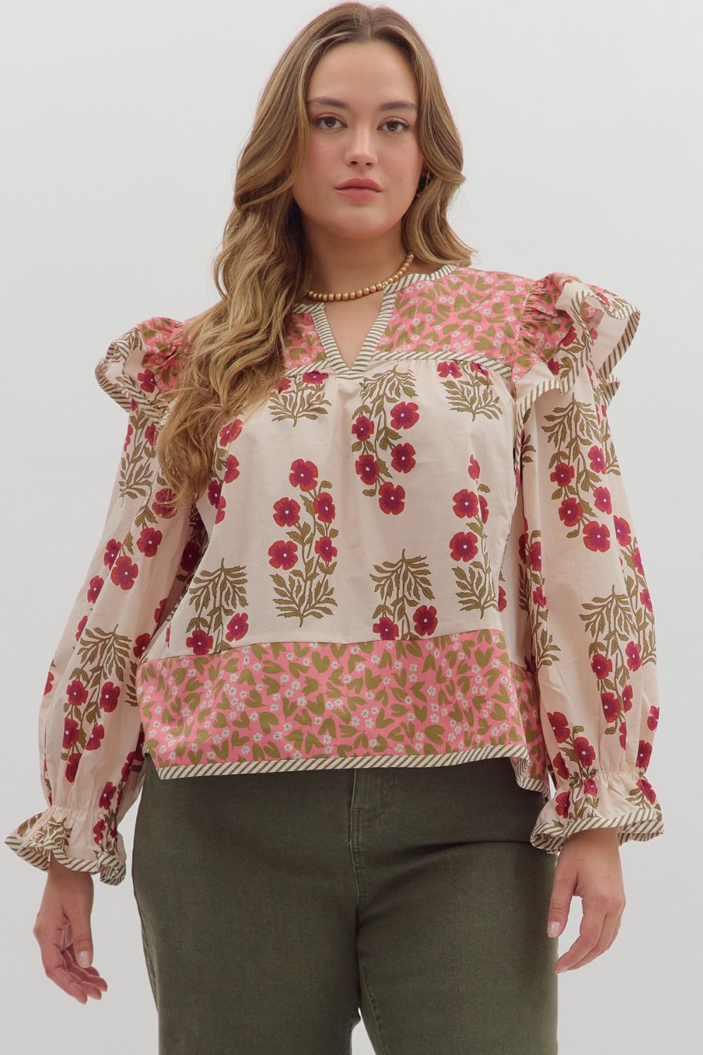 Melody Multi Print Puff Sleeve Blouse Pink