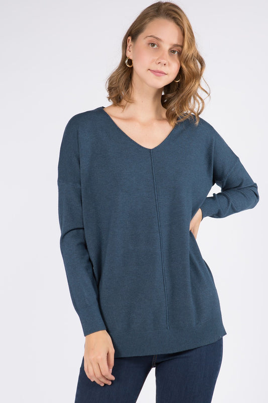 Tabitha V -  Neck Sweater Heather Teal