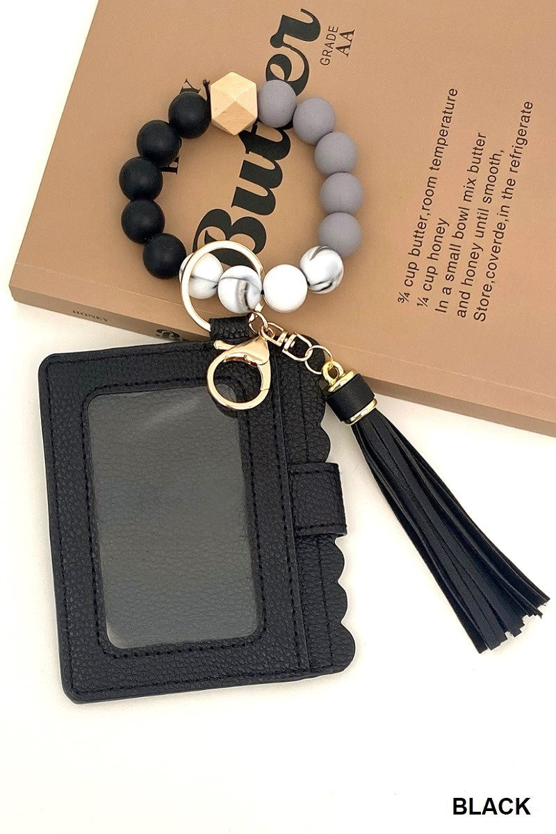 Brenda Beaded Bracelet Card Holder Wallet Keychain Black
