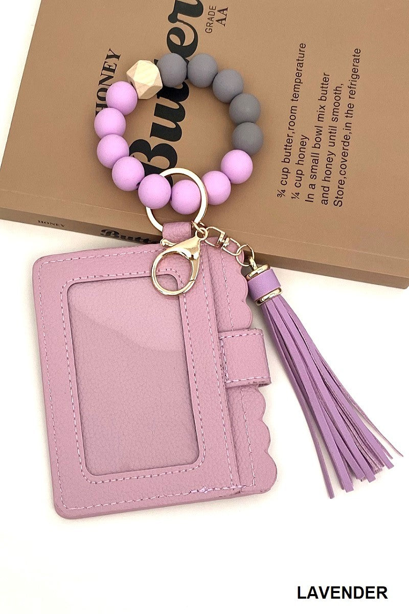 Brenda Beaded Bracelet Card Holder Keychain Wasllet Lavender