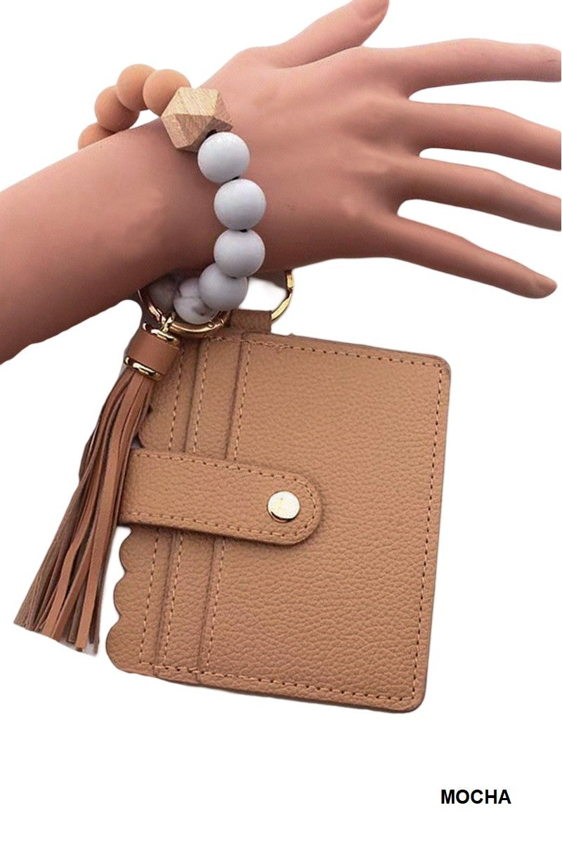 Brenda Beaded Bracelet Card Holder Keychain Wallet Mocha
