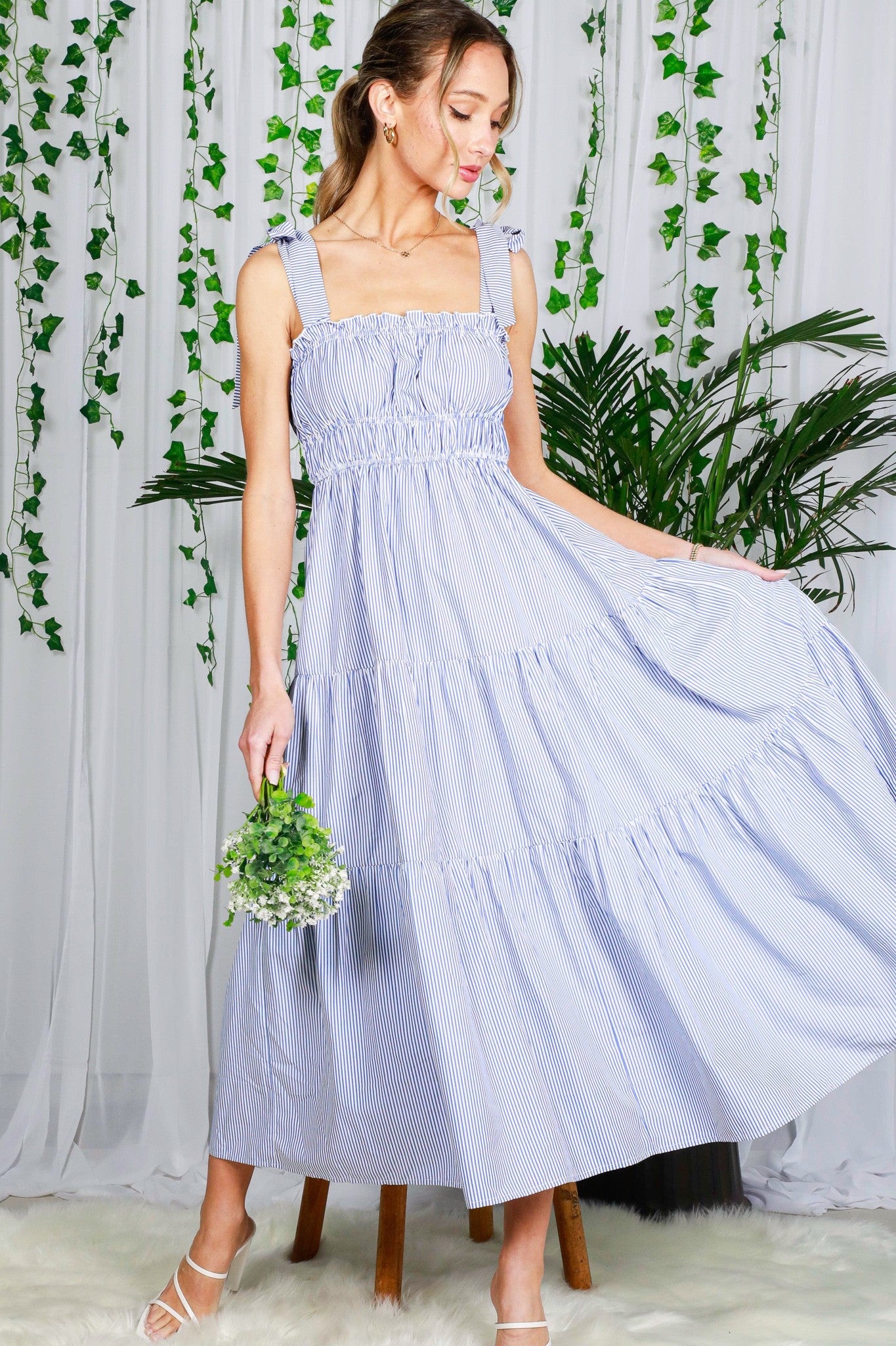 Sally Striped Maxi Dress Blue