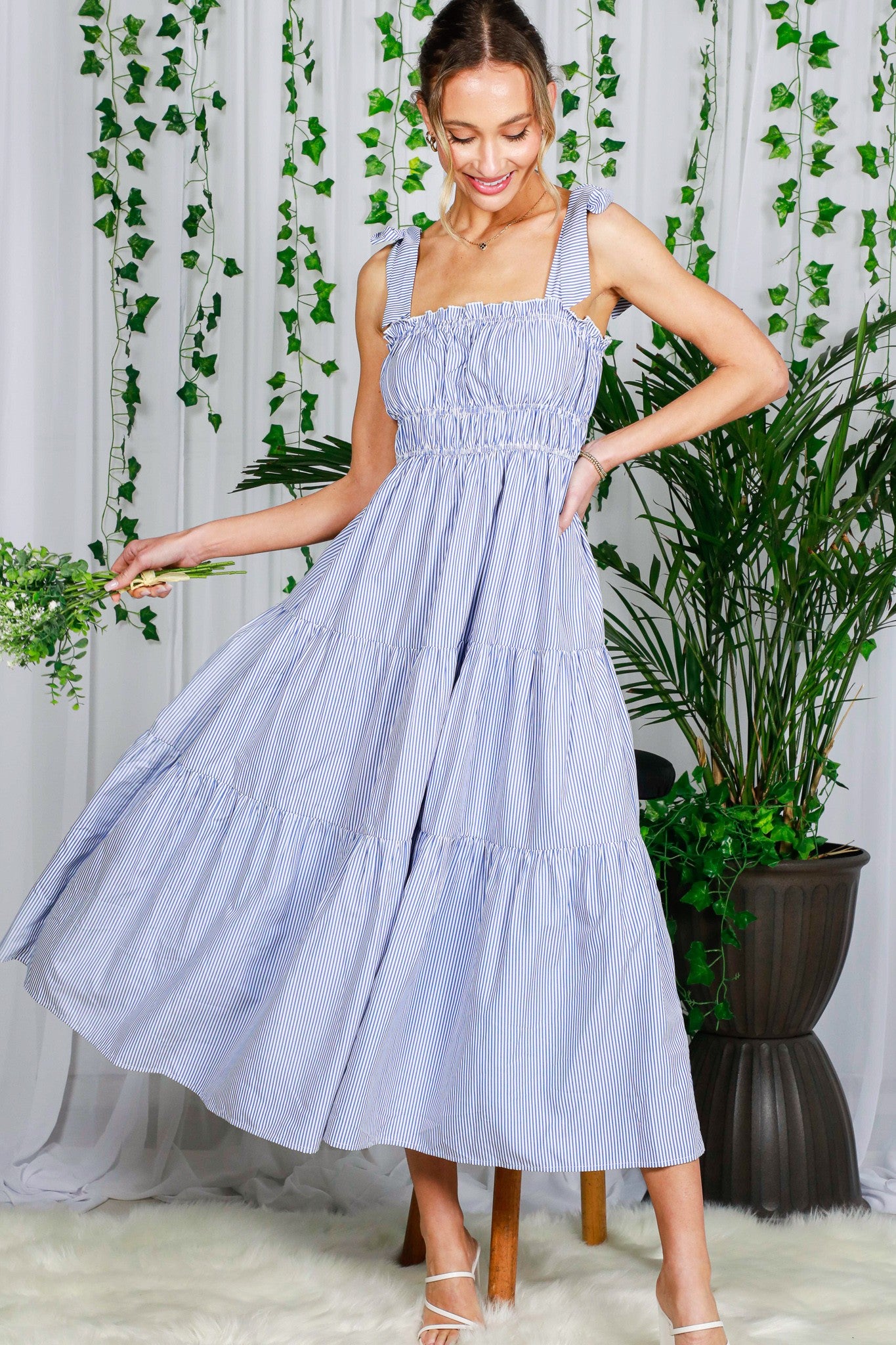 Sally Striped Maxi Dress Blue – Boutique 54