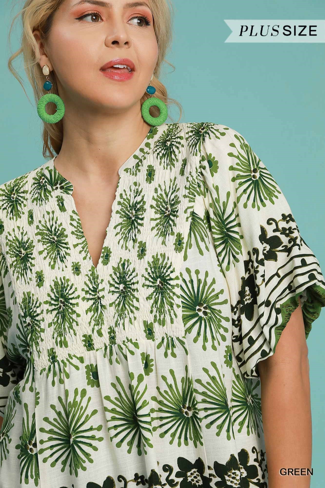 Flower Garden Promises Mixed Print Blouse Green