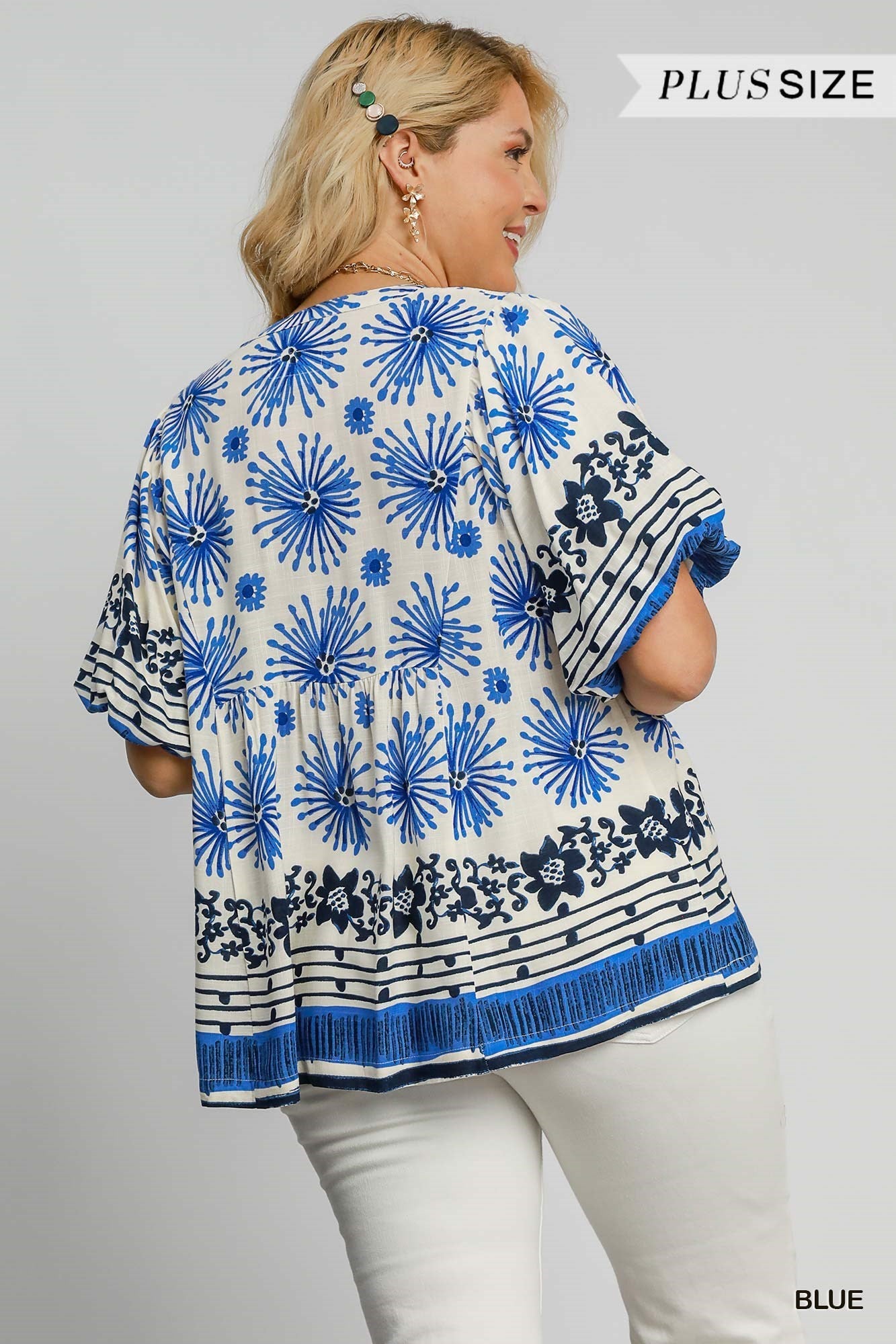 Flower Garden Promises Mixed Print Blouse Blue