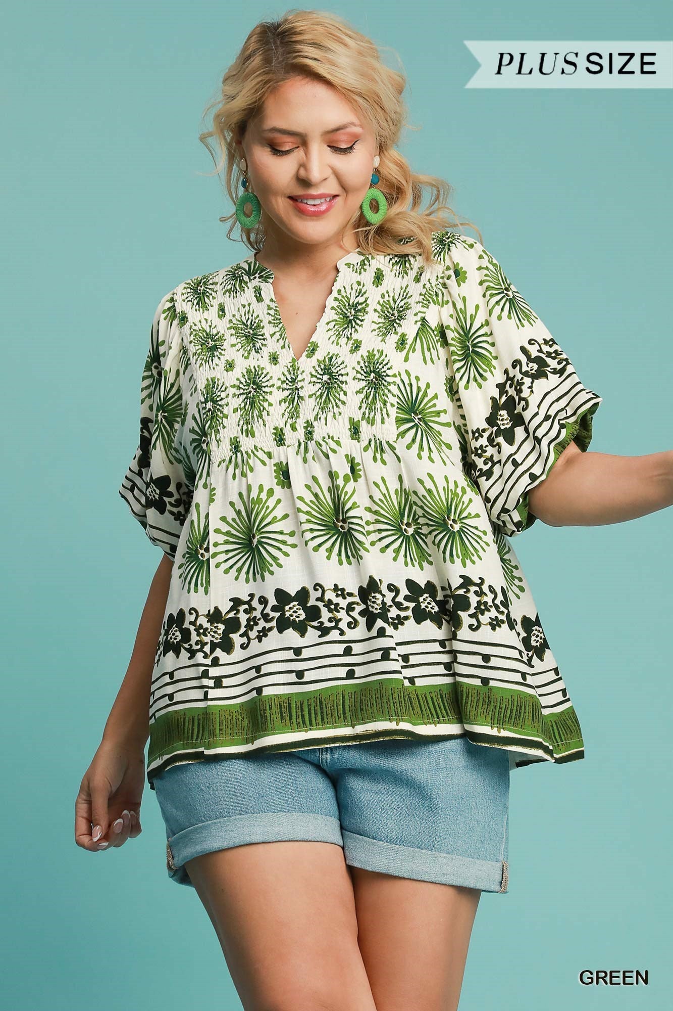 Flower Garden Promises Mixed Print Blouse Green