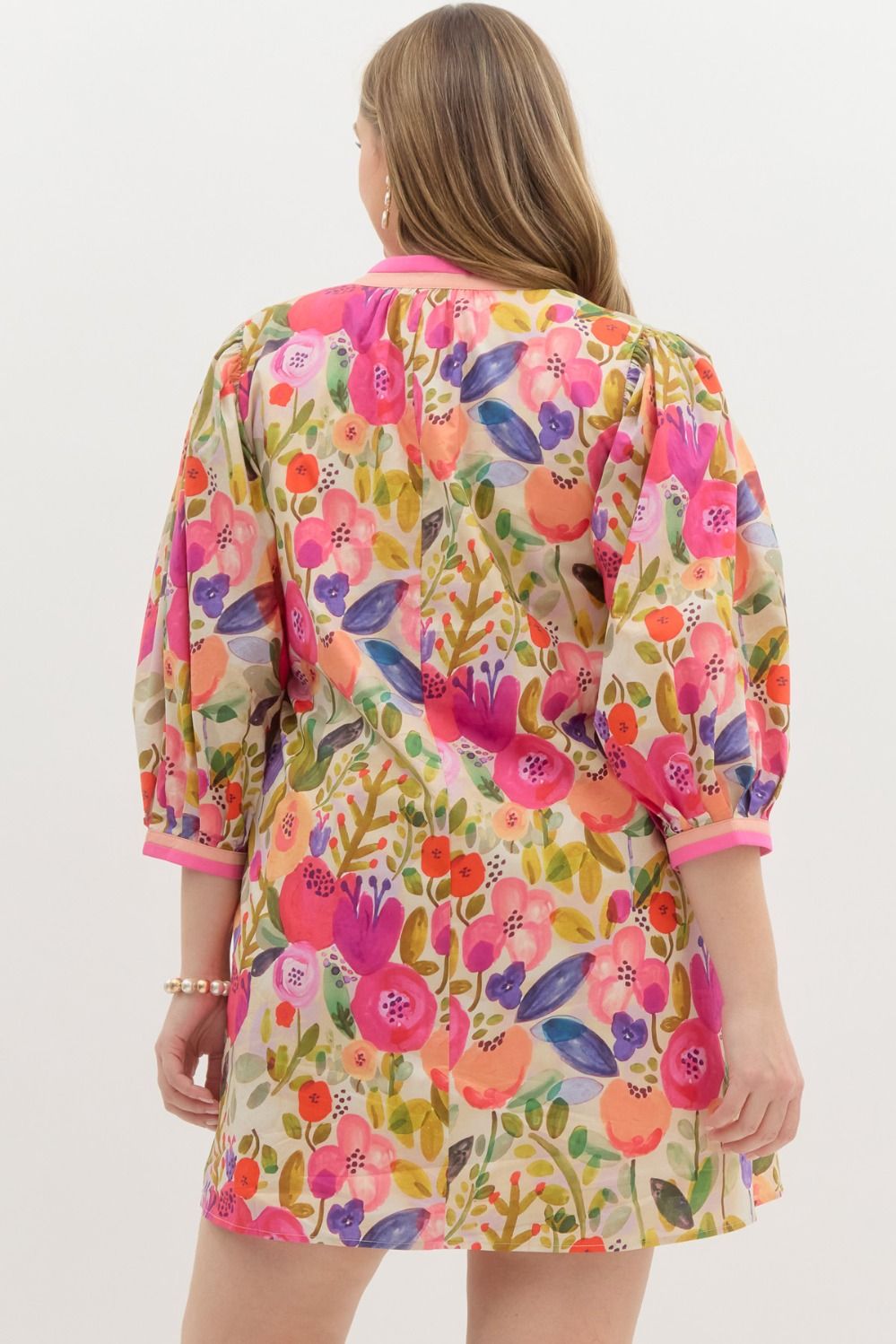 Rachael Floral 3/4 Sleeve Mini Dress Berry