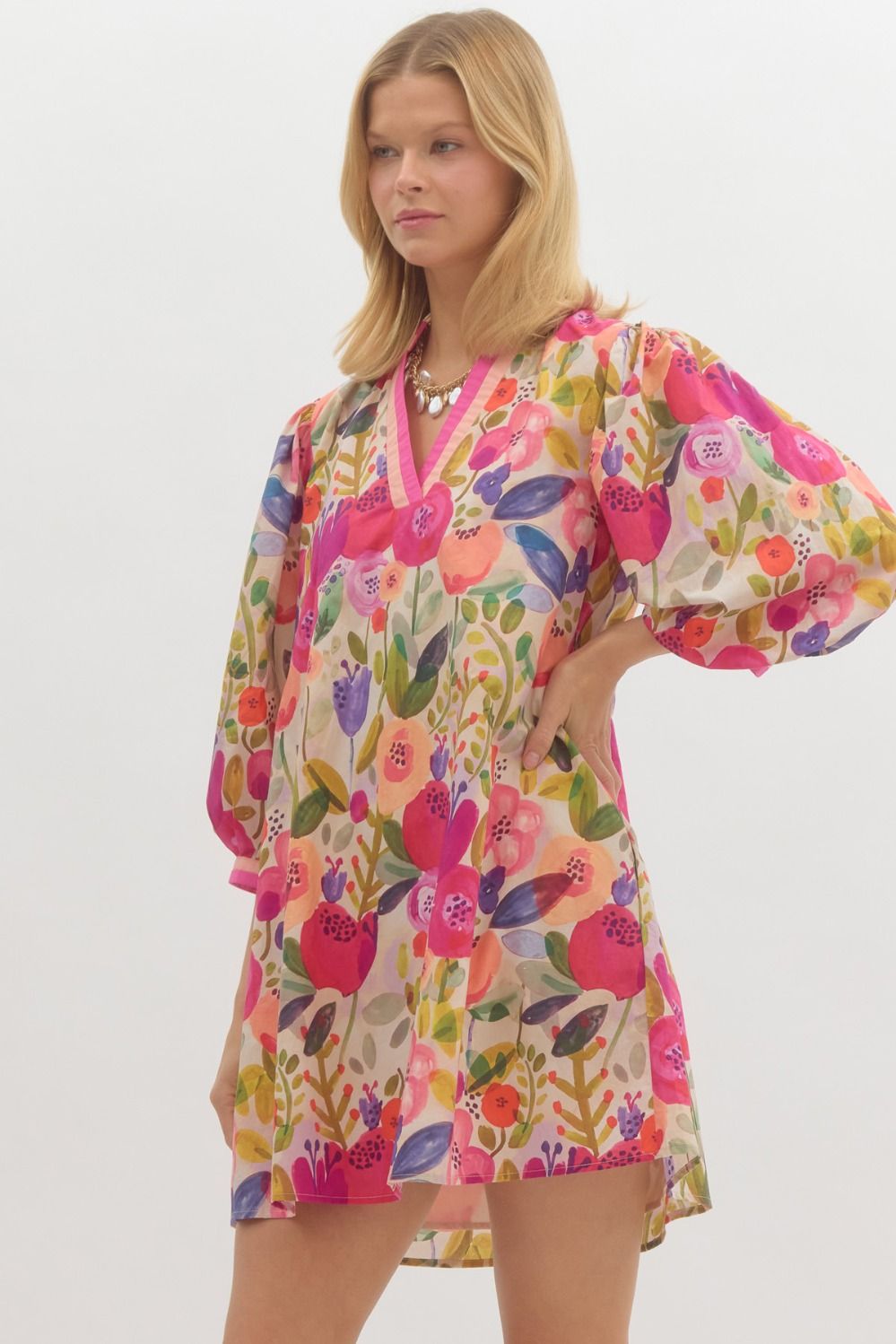 Rachael Floral 3/4 Sleeve Mini Dress Berry