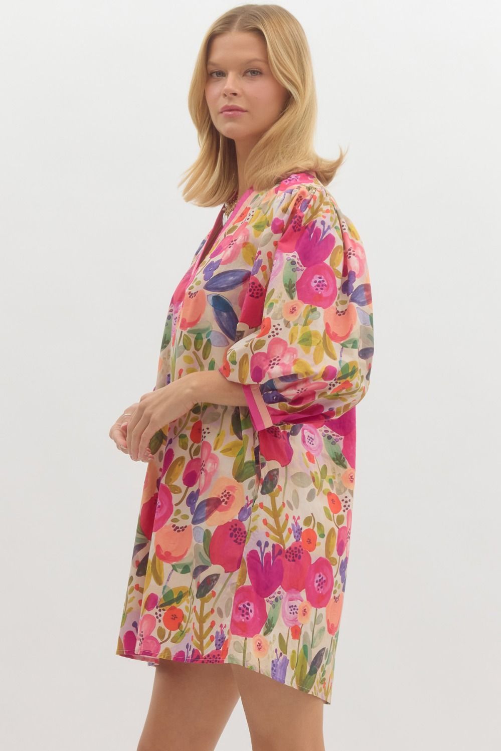 Rachael Floral 3/4 Sleeve Mini Dress Berry