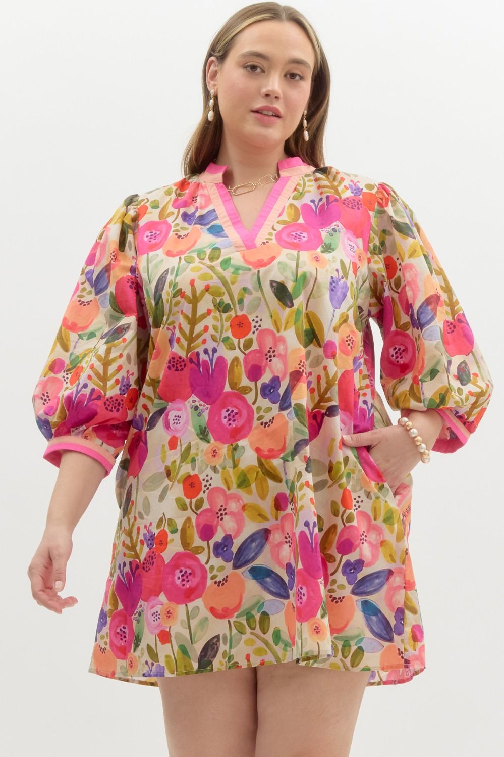Rachael Floral 3/4 Sleeve Mini Dress Berry