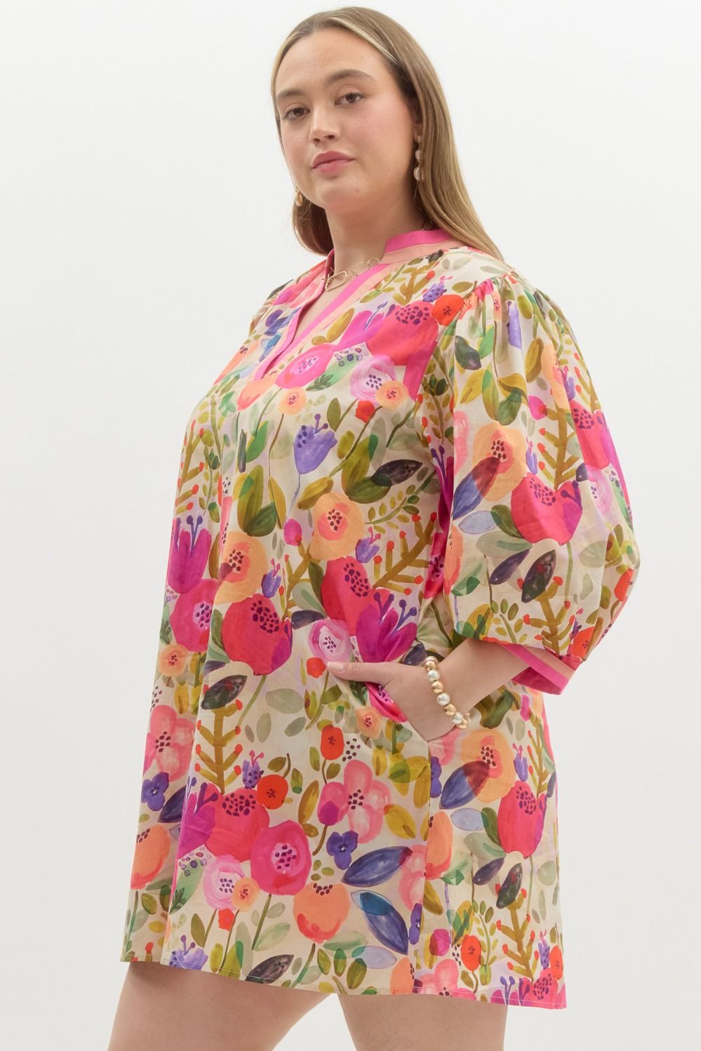 Rachael Floral 3/4 Sleeve Mini Dress Berry
