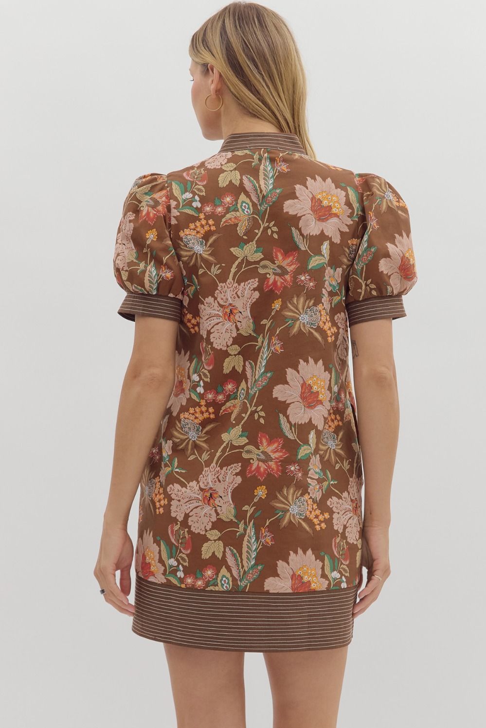 Penelope Floral Puff Sleeve Mini Dress Brown
