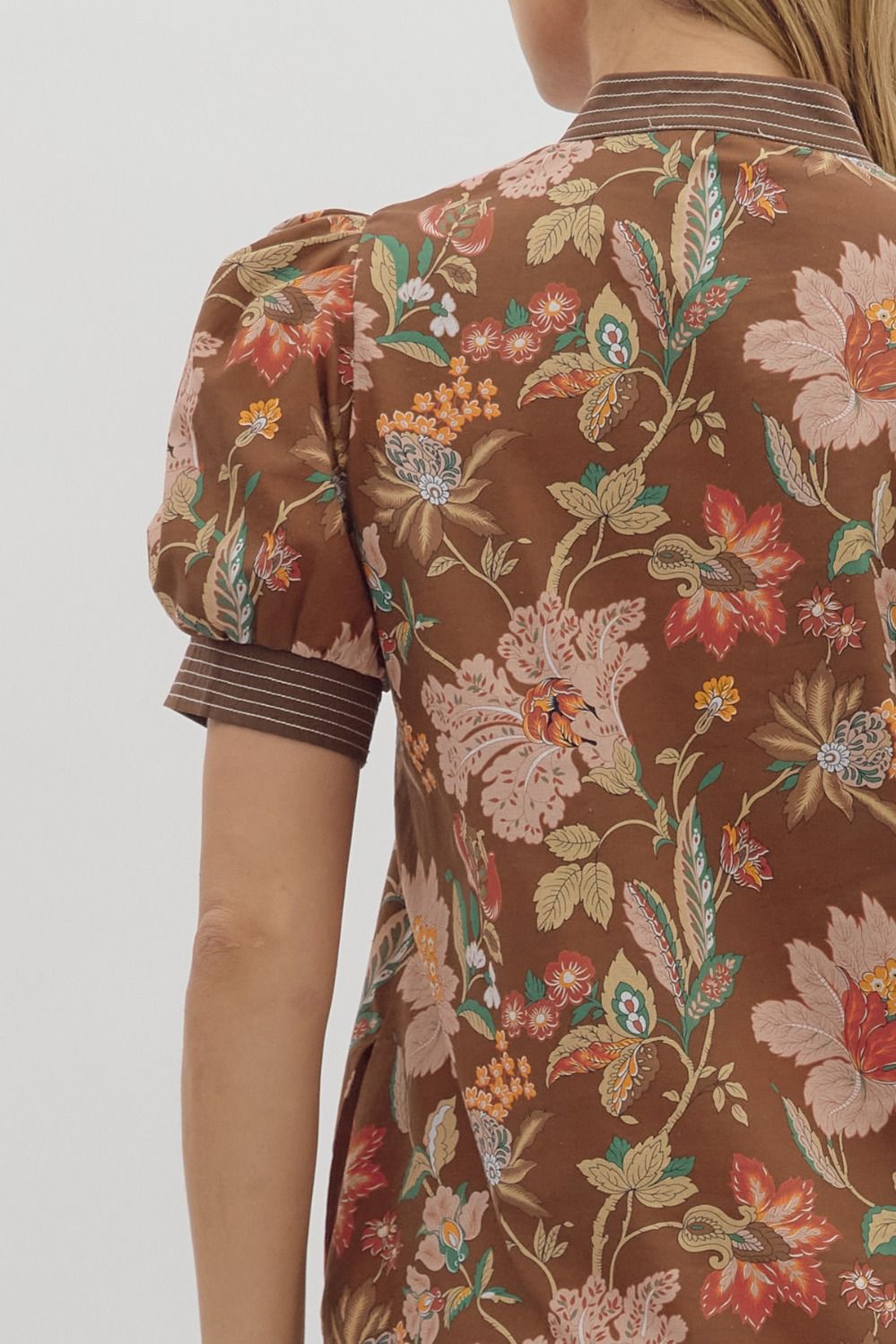 Penelope Floral Puff Sleeve Mini Dress Brown