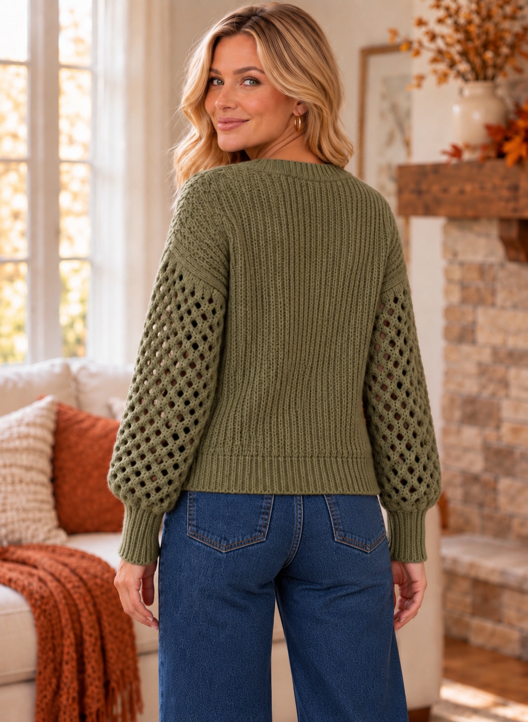 Clara Cozy Cable Knit Sweater Olive