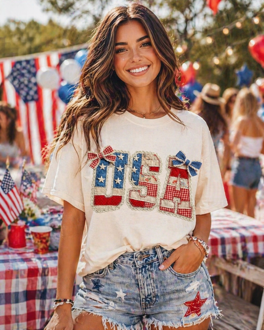 Favorite Faux Quilted USA Comfort Tee Ivory