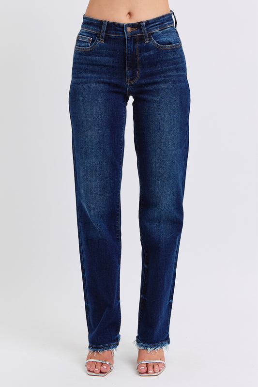 Judy Blue Fray Hem Straight Dark Wash