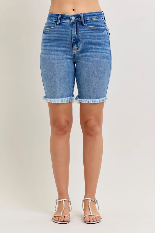 Judy Blue High Waist Fringed Bermuda Dark