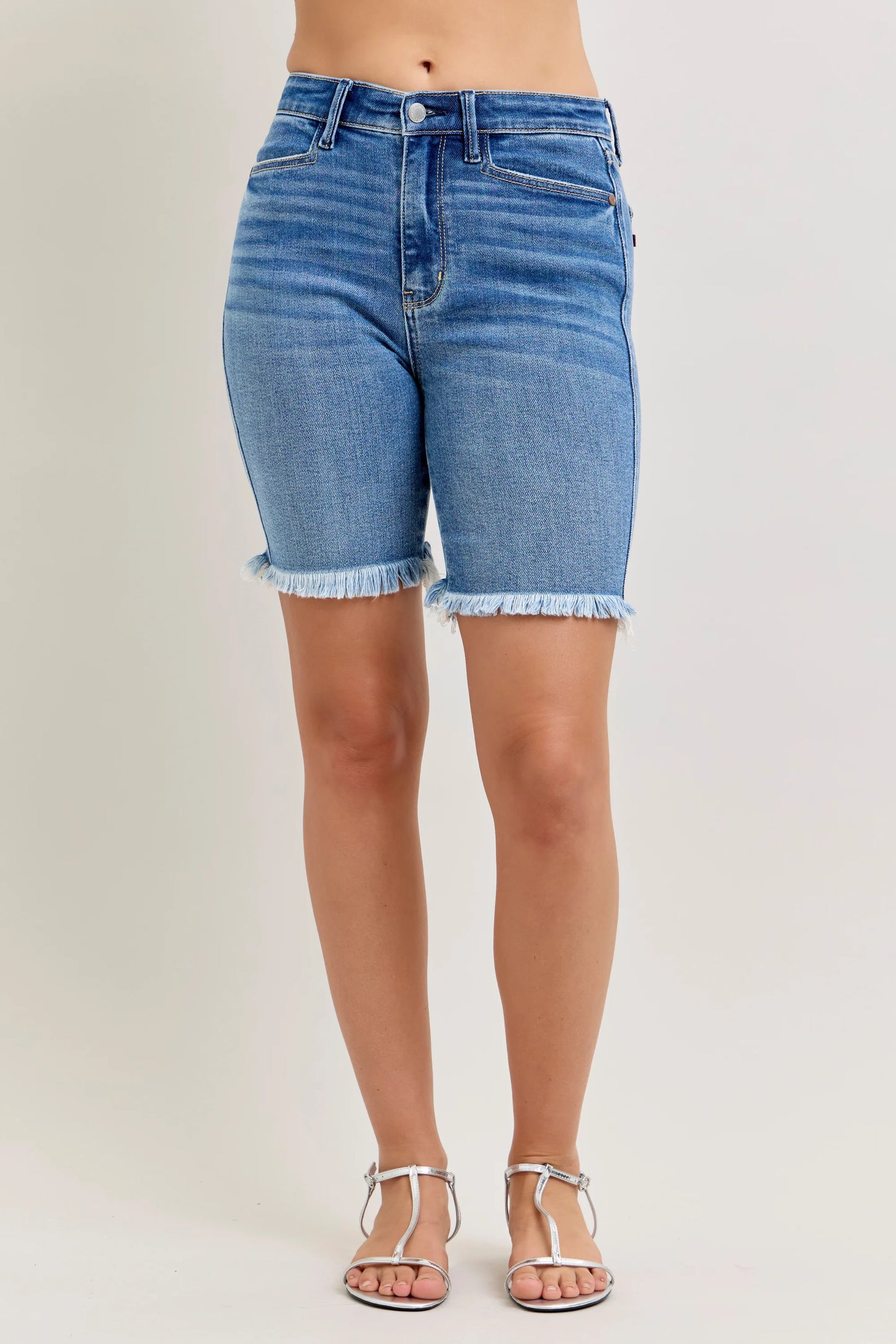 Judy Blue High Waist Fringed Bermuda Dark