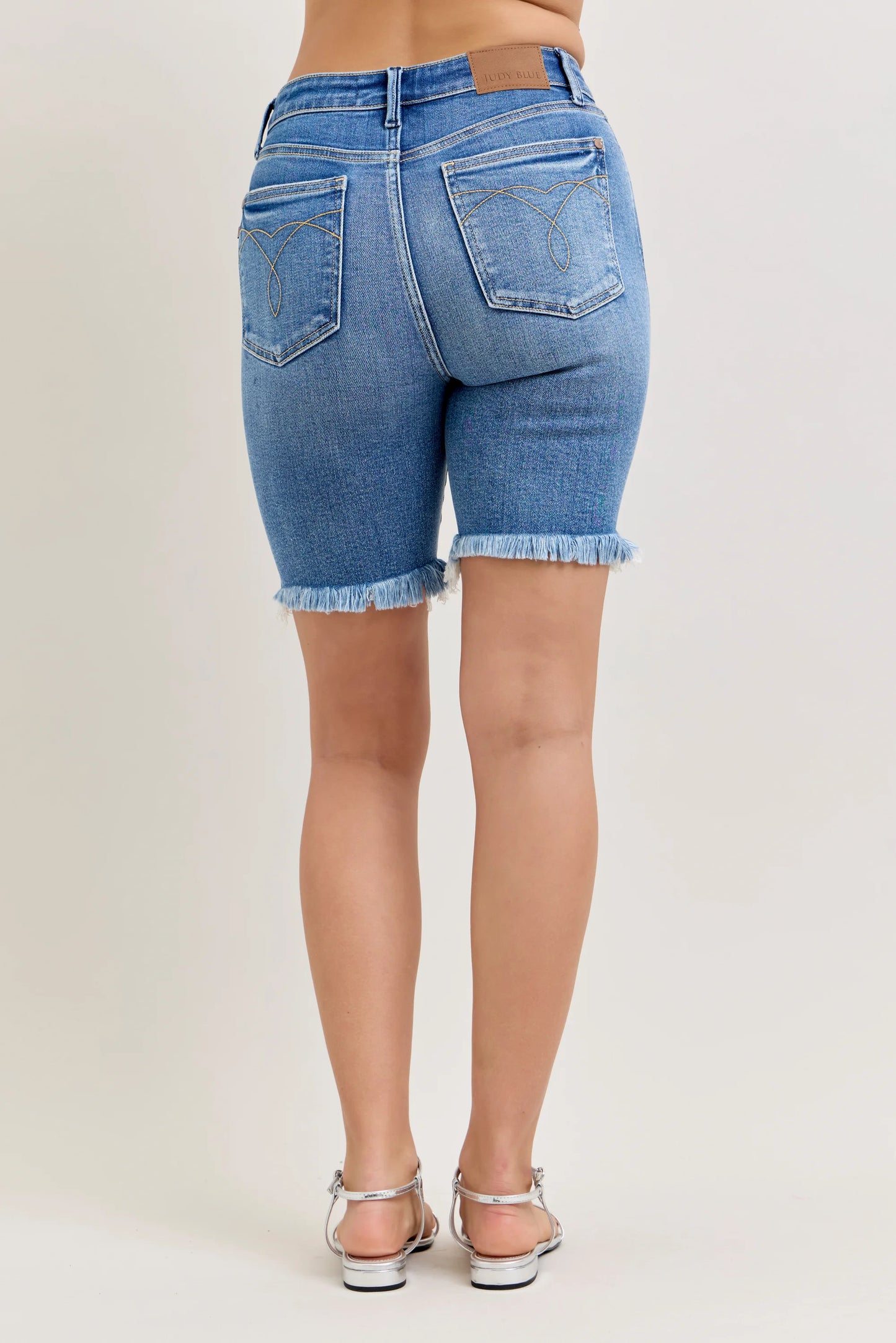 Judy Blue High Waist Fringed Bermuda Dark