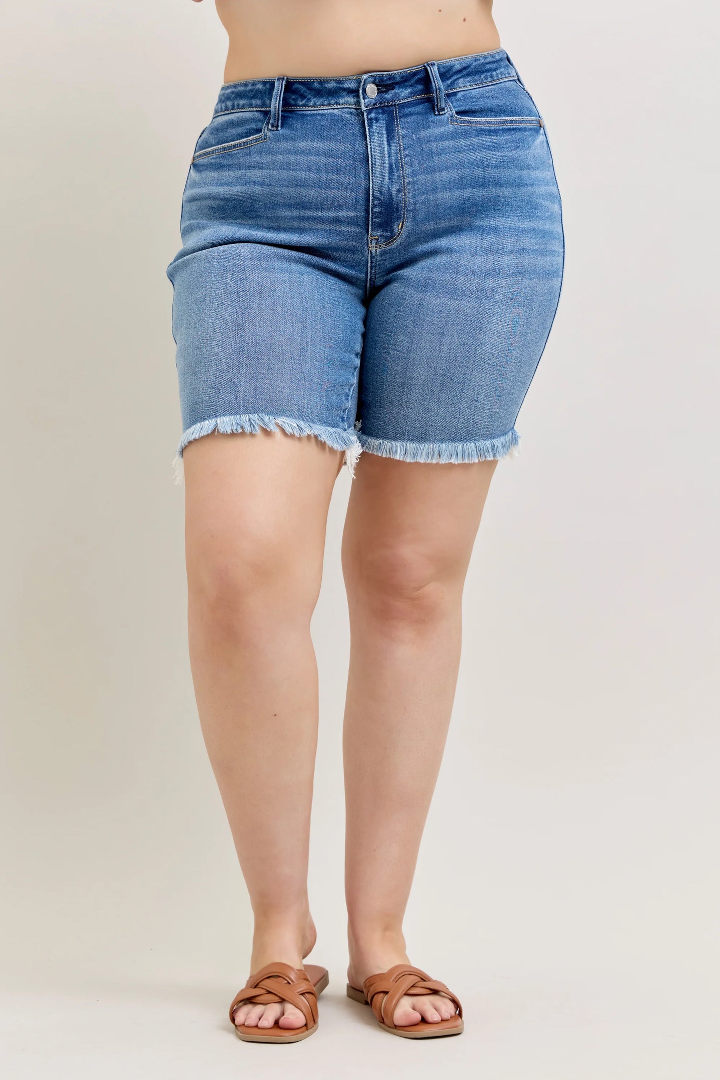 Judy Blue High Waist Fringed Bermuda Dark
