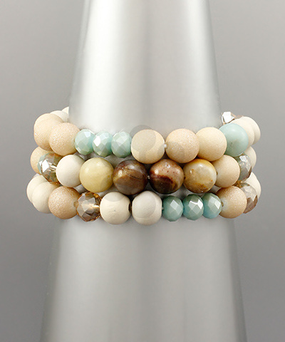 3 Row Mint & Natural Bead Bracelet