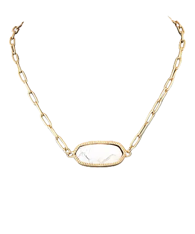 Hexagon Stone Sideway Necklace Stone Howlite