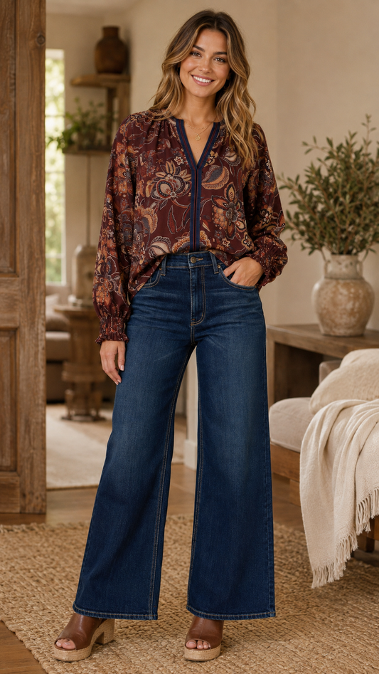 Judy Blue "Lux" Retro Wide Dark Twilight Blue Petite"