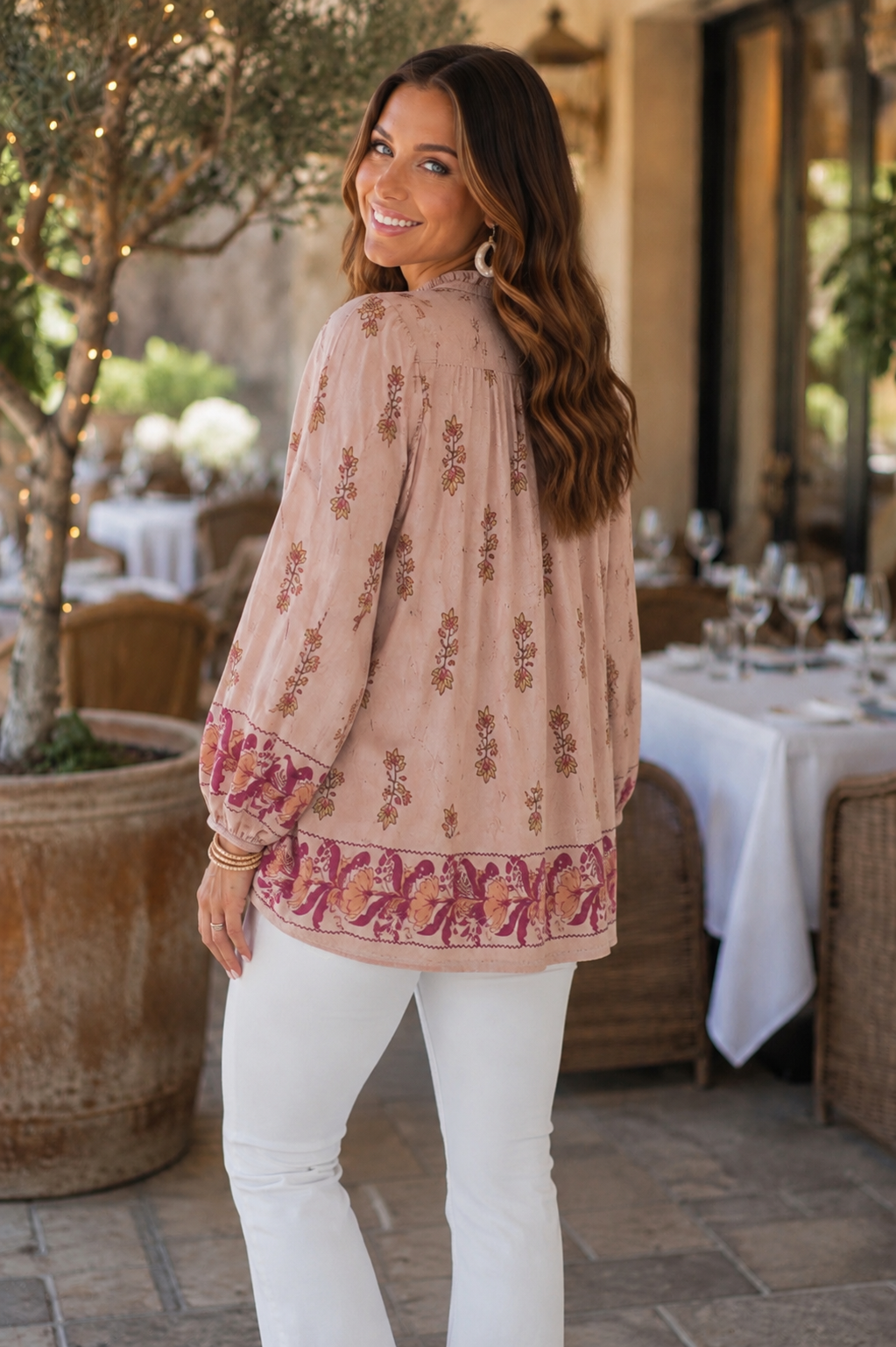 Natalie Floral Peasant Blouse Stone
